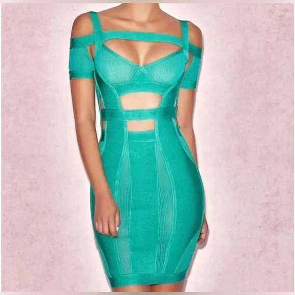 House of CB Caltina Bandage Mesh Bardot Cut out Mini Dress Size Small - Picture 14 of 14